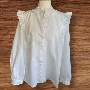Joules crisp white shirt blouse embroidered buzzy bees Victorian preppy 12